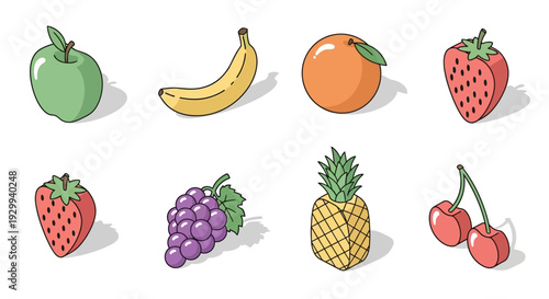 Assorted cartoon fruits arranged in a grid pattern.