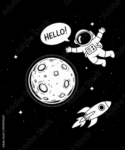 Astronaut Hello Around The Moon Funny Universe Science
