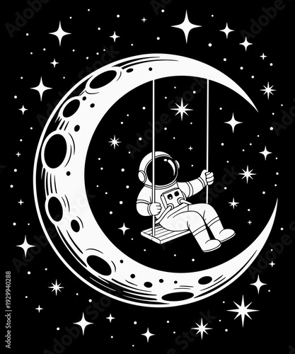 Astronaut Moon Swing Space Crescent Moon