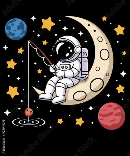 Astronaut Planets Moon Space Galaxy Dad And Son Fishing Lover