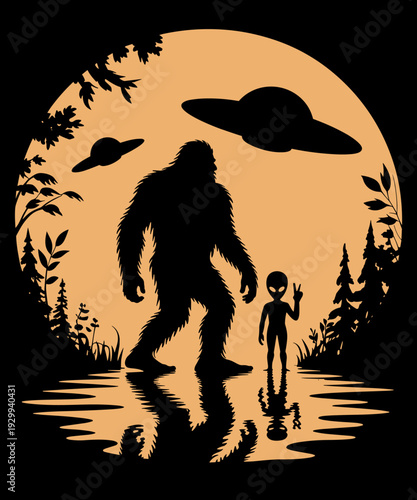Alien Bigfoot Moon Sasquatch UFO Extraterrestrial Lover
