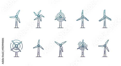 Collection of Wind Turbines in Various Designs and Illustrations.