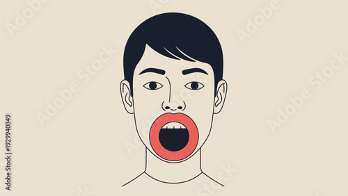 Man with Open Mouth and Red Circle.