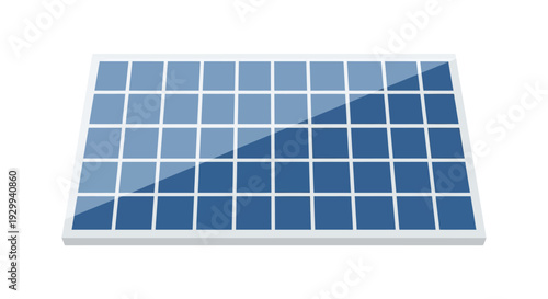 Solar Panel with Blue Photovoltaic Cells on White Background.