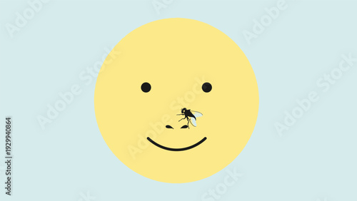 Yellow Smiley Face with Fly on Nose.