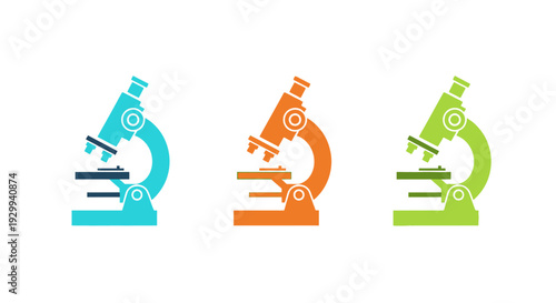 Colorful Microscope Icons for Scientific Research and Laboratory Use.