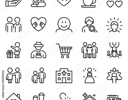 Collection of diverse icons representing various human activities and professions