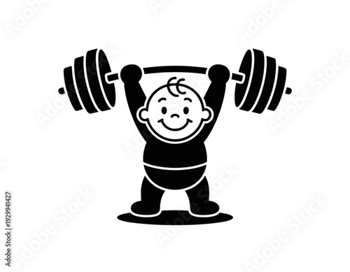 Determined cartoon character lifting heavy barbells in a gym setting.