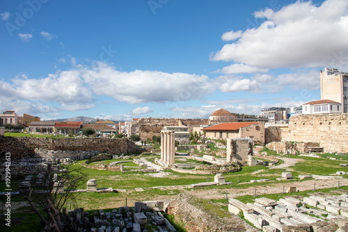 Slika na platnu Hadrian’s Library in Athens Greece stands as a grand Roman era complex built in the second century, once housing scrolls, courtyards, and lecture halls