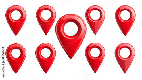 3D Red Location Pin Icon Set GPS Map Marker Vector Collection