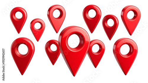 3D Red Location Pin Icon Set GPS Map Marker Vector Collection