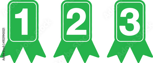 Three green ribbons with numbers one, two, and three on a white background Vector