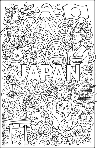 japan hand drawn vector illustration doodle art line art coloring page for kids