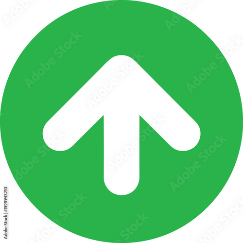 Green circle with a white arrow pointing upwards indicating growth or progress Vector
