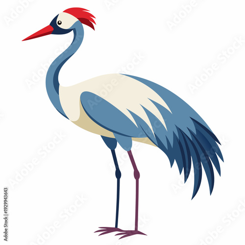 Heron Bird with Long Legs and Beak Standing Vector Illustration