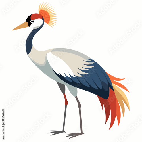 Heron Bird with Long Legs and Beak Standing Vector Illustration