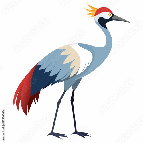 Heron Bird with Long Legs and Beak Standing Vector Illustration