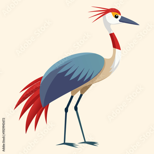 Heron Bird with Long Legs and Beak Standing Vector Illustration