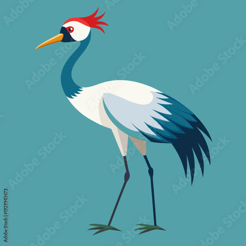 Heron Bird with Long Legs and Beak Standing Vector Illustration