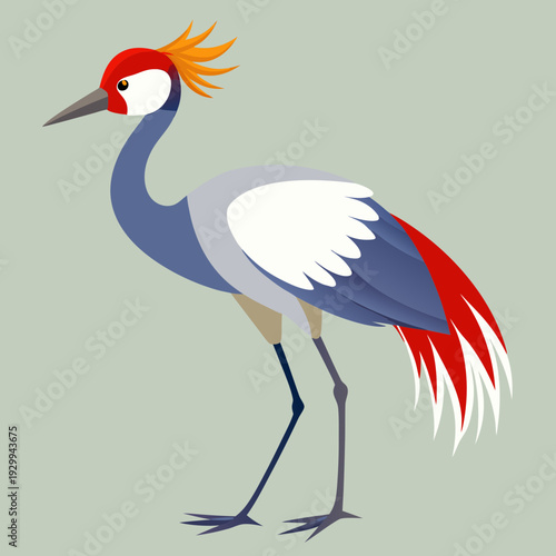 Heron Bird with Long Legs and Beak Standing Vector Illustration