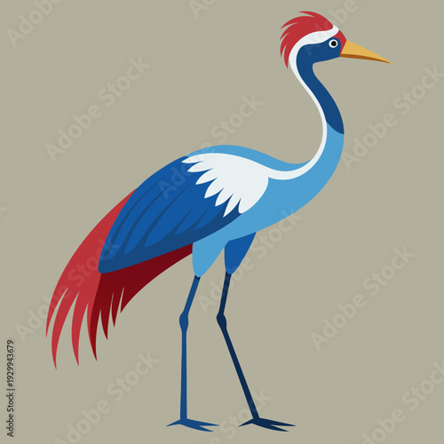 Heron Bird with Long Legs and Beak Standing Vector Illustration