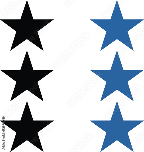 Two sets of stars, one black and one blue, each set containing three stars Vector