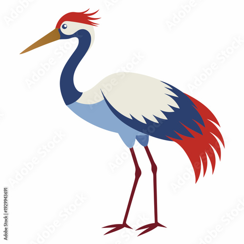 Heron Bird with Long Legs and Beak Standing Vector Illustration