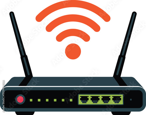 Modern wireless router with multiple antennas and network ports. Vector