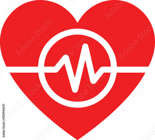 A vibrant red heart icon with a white heartbeat line symbolizing health and vitality Vector