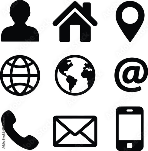 A collection of various icons representing communication and location services. Vector