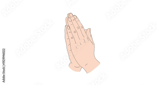 A pair of light-skinned hands are clasped together in a prayerful pose, angled slightly to the left on a pure white background.