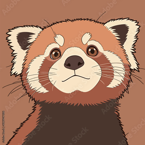 A red panda facing forward with a brown background, highlighting its unique features and expression.