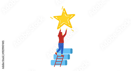 Ambitious Individual Striving for Success, Reaching for a Star on a Path of Achievement