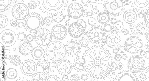 Intricate line art pattern of mechanical gears and cogs.