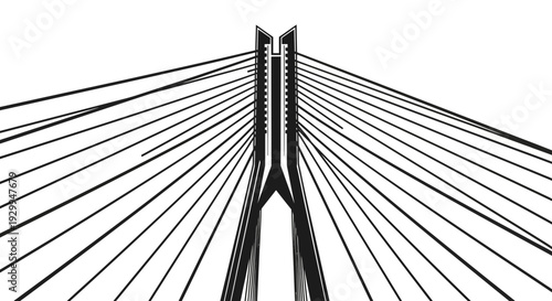 Modern Cable Stayed Bridge Tower and Cables Abstract View.