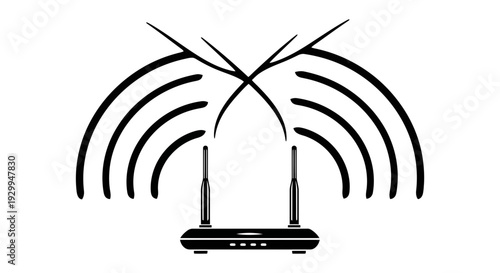 Wireless Router with Signal Waves Icon.