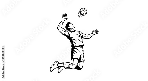 Dynamic Volleyball Player in Mid-Air Spike Action.