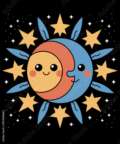 Celestial Shirt Duo Sun Moon Phase Cute Astronomy Astrology