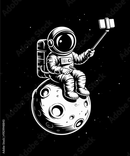 Cute Astronaut Taking a Selfie from the Moon Funny