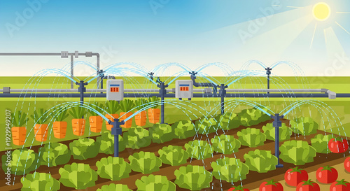 Automated irrigation system for fresh vegetables and carrots in a sunlit field