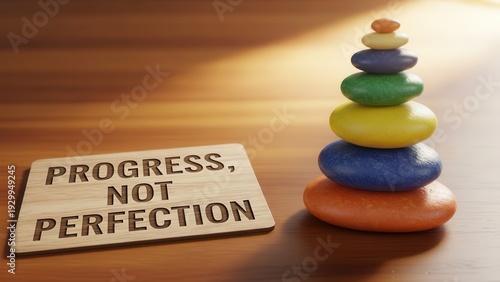 Wallpaper Mural Wooden Toy Rings Stacked Next to Progress Not Perfection Message Torontodigital.ca