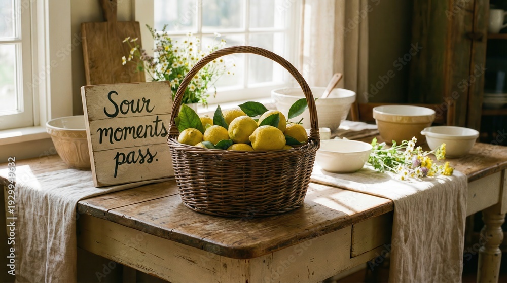 custom made wallpaper toronto digitalWoven Basket Overflowing with Fresh Lemons on Rustic Table