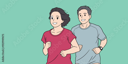 Two individuals are jogging side by side in a park. They smile and enjoy their exercise in a bright setting.