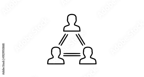 A minimalist vector graphic illustrating teamwork and communication between three people