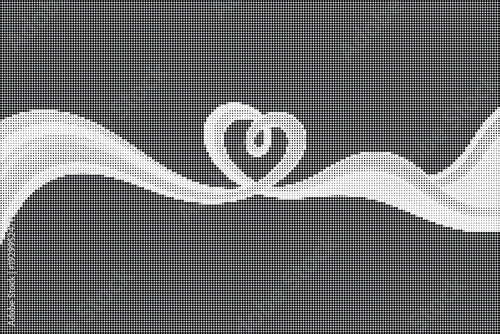 White heart shaped ribbon on gray halftone background graphic design element