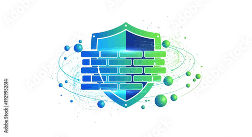 Abstract Digital Cybersecurity Shield with Firewall Concept Protecting Network Data and Online Information, Illustrating Robust Data Privacy and Threat Prevention
