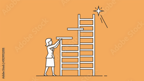Woman Reaching for Star with Ladder.