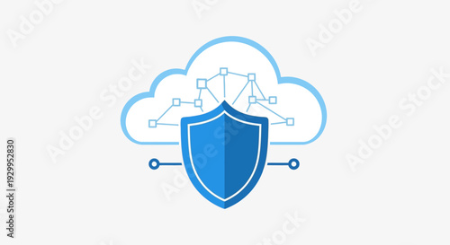 Digital cloud security and data protection shield with integrated network structure, symbolizing robust cyber defense and secure online infrastructure against threats