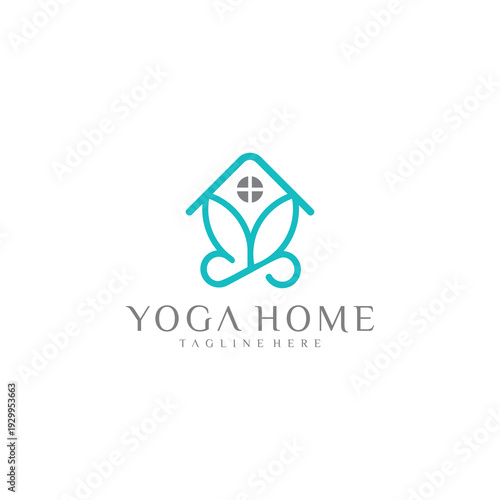 Yoga Home Logo: Serene House Symbol with Lotus Flower and Calmness