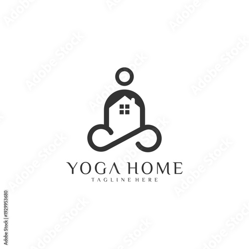 Yoga Home Logo: Person in Meditation Pose Inside House Silhouette